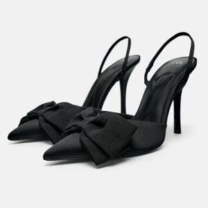 Zara Elegant Black Slingback Heels with Bow
